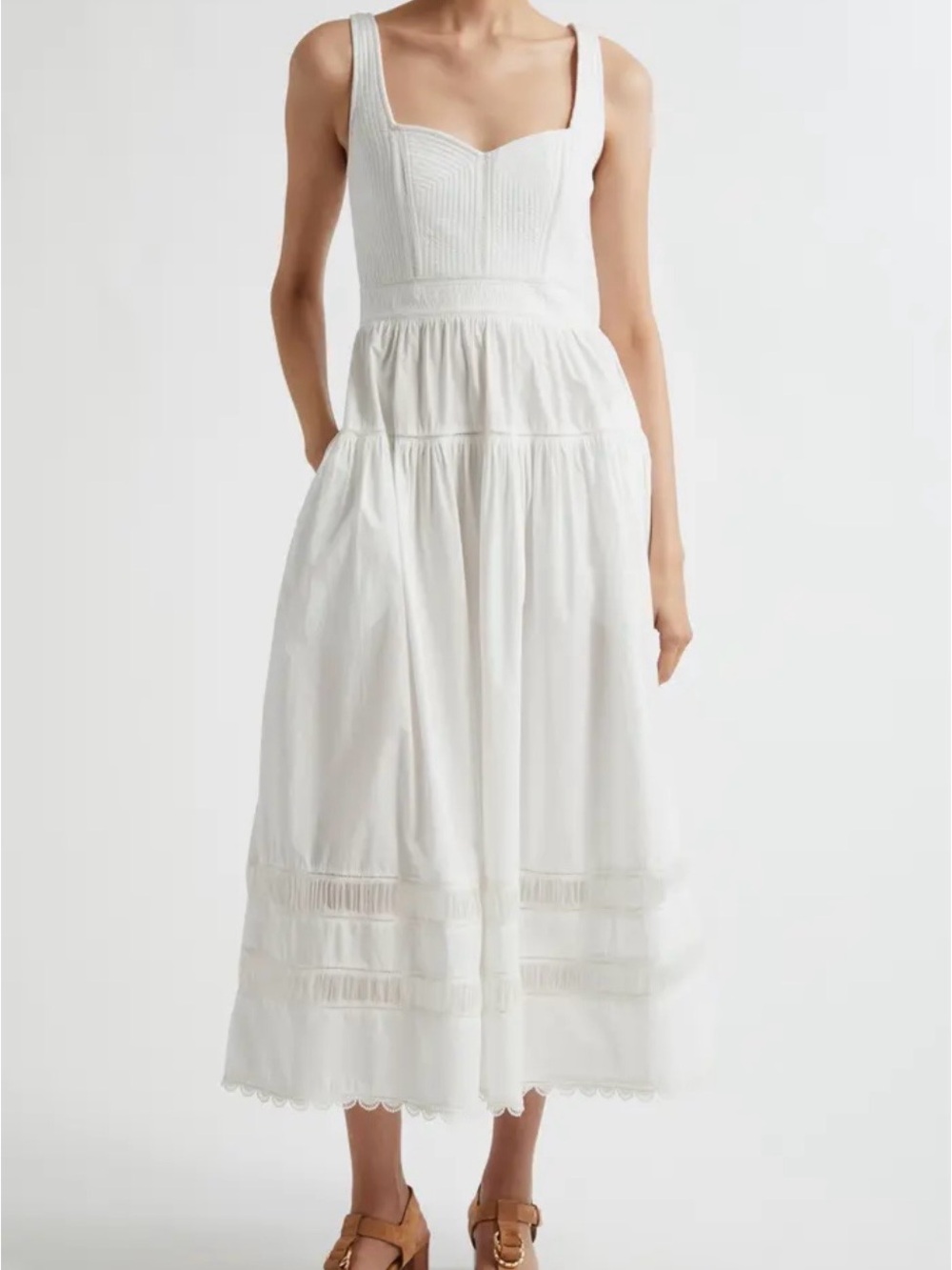 Ulla Johnson - Isadora White Midi Dress with Corset Bodice- size 6